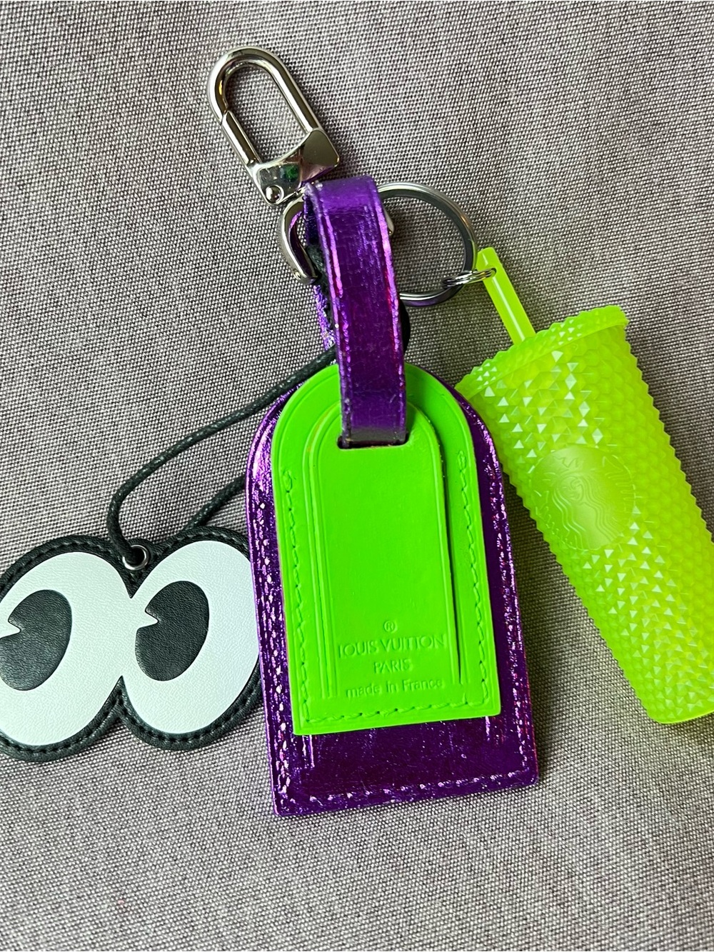 Louis Vuitton Bag Charm HALLOWEEN Starbucks Eyes Glow Dark Green Metallic Purple